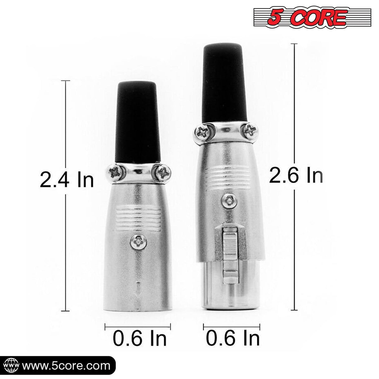 5Core XLR Connector Male Female to 1/4 Audio Jack 3 Pin Secure Mic Plug w Locking Ends