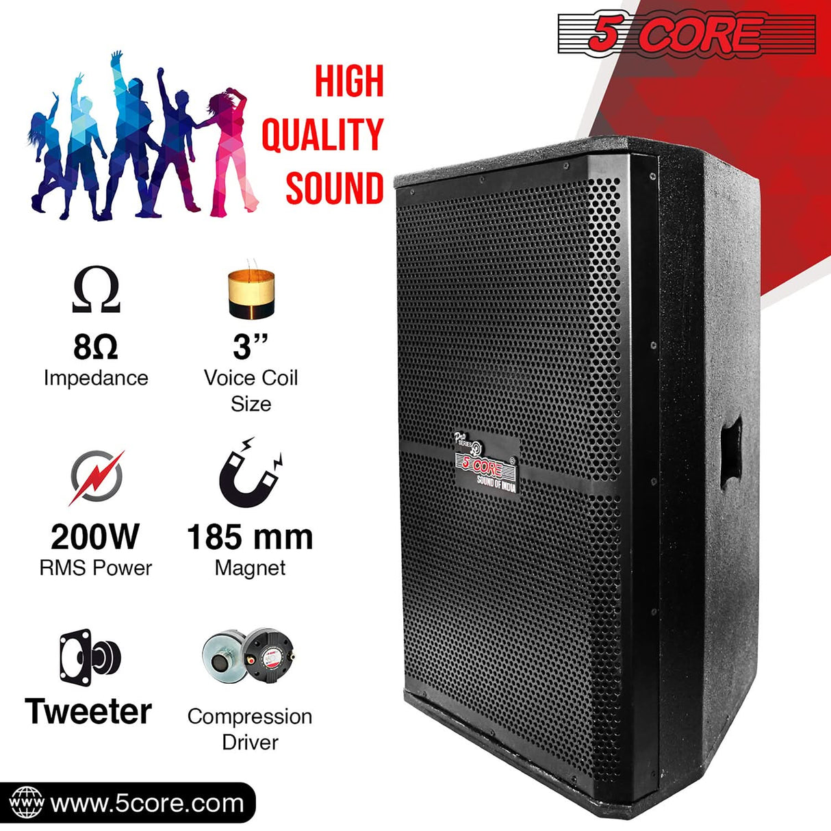 5Core Portable Cabinet PA DJ Speaker System 15 Inch 2000W Passive 2 Way Loudspeaker