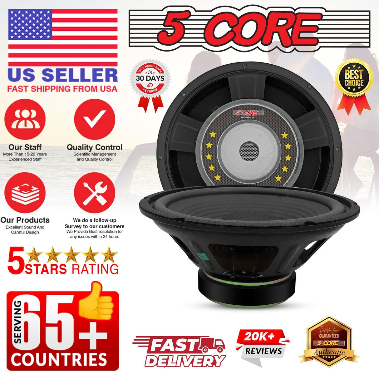 5Core 10 inch Subwoofer Speaker 600W Peak 4Ohm Car Replacement Sub Woofers