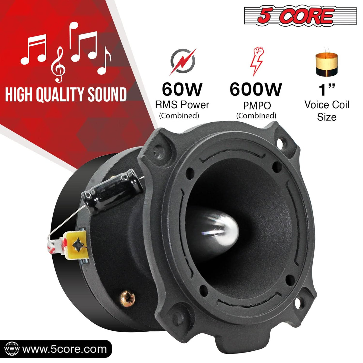 5Core Tweeters Speakers Car Audio Pair 600W Peak 3.5 Inch Super Bullet Tuiters Para Sonido Para Carro