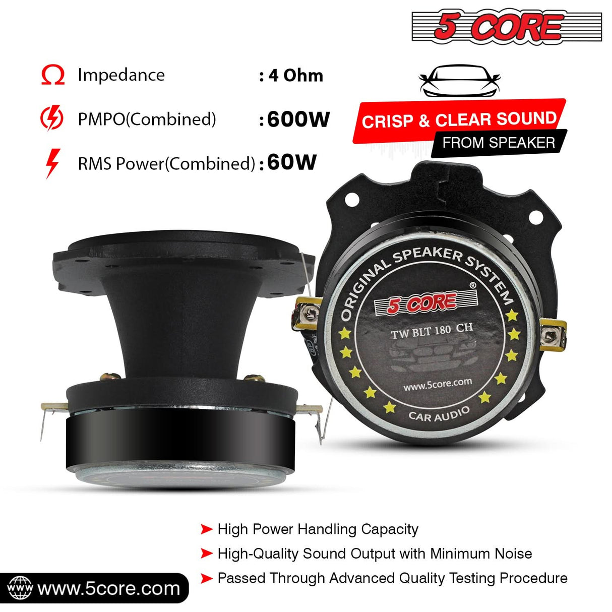 5Core Tweeters Speakers Car Audio Pair 600W Peak 3.5 Inch Super Bullet Tuiters Para Sonido Para Carro