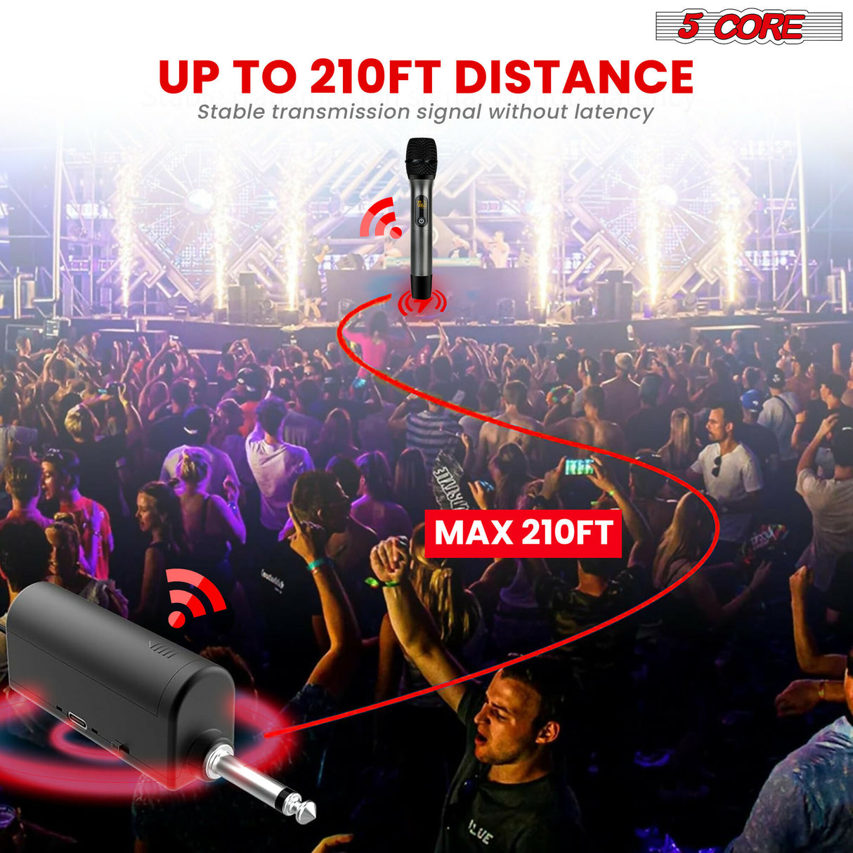 5 Core UHF Wireless Microphone 210FT Max Range Karaoke DynamicMicrofono Inalambrico Cardioid