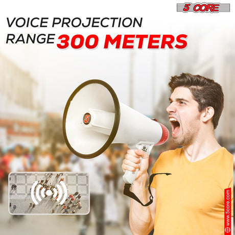 5Core Megaphone Bullhorn Speaker 50W Bull Horn Rechargeable Cheer Megafono 1000 Yards BLUETOOTH