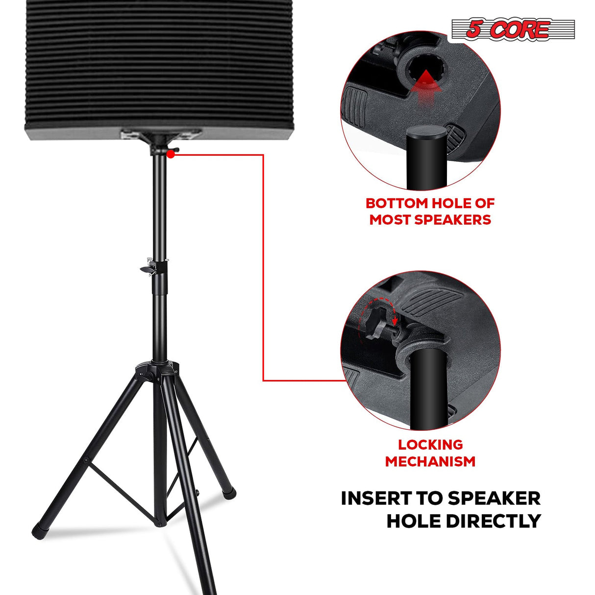 5 Core Speaker Stand Tripod Heavy Duty Adjustable Up to 72 Inch DJ Studio Monitor Stands Pole Mount Black