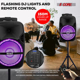 5 CORE 8 Inch TWS PAIR Bluetooth Party Speakers 250 Watt Portable Karaoke PA System Rechargeable Loud Speaker + Tripod Stand & 2x Wireless Mics LED Light Active Home 8 2-MIC