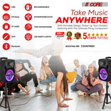 5 CORE 8 Inch TWS PAIR Bluetooth Party Speakers 250 Watt Portable Karaoke PA System Rechargeable Loud Speaker + Tripod Stand & 2x Wireless Mics LED Light Active Home 8 2-MIC