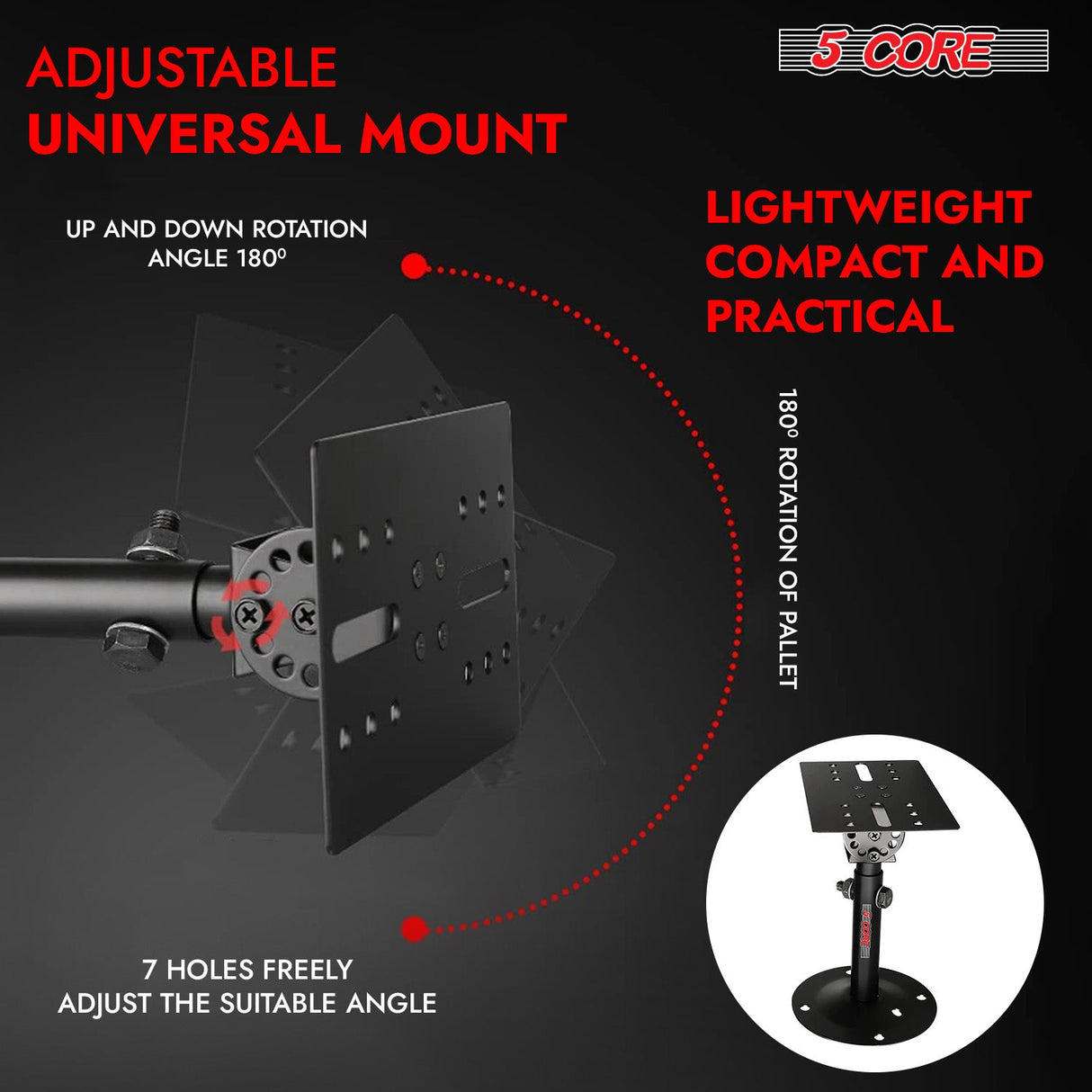 5Core Adjustable Speaker Wall Mount Rotatable Angle Universal Large Bookshelf Mounting Bracket