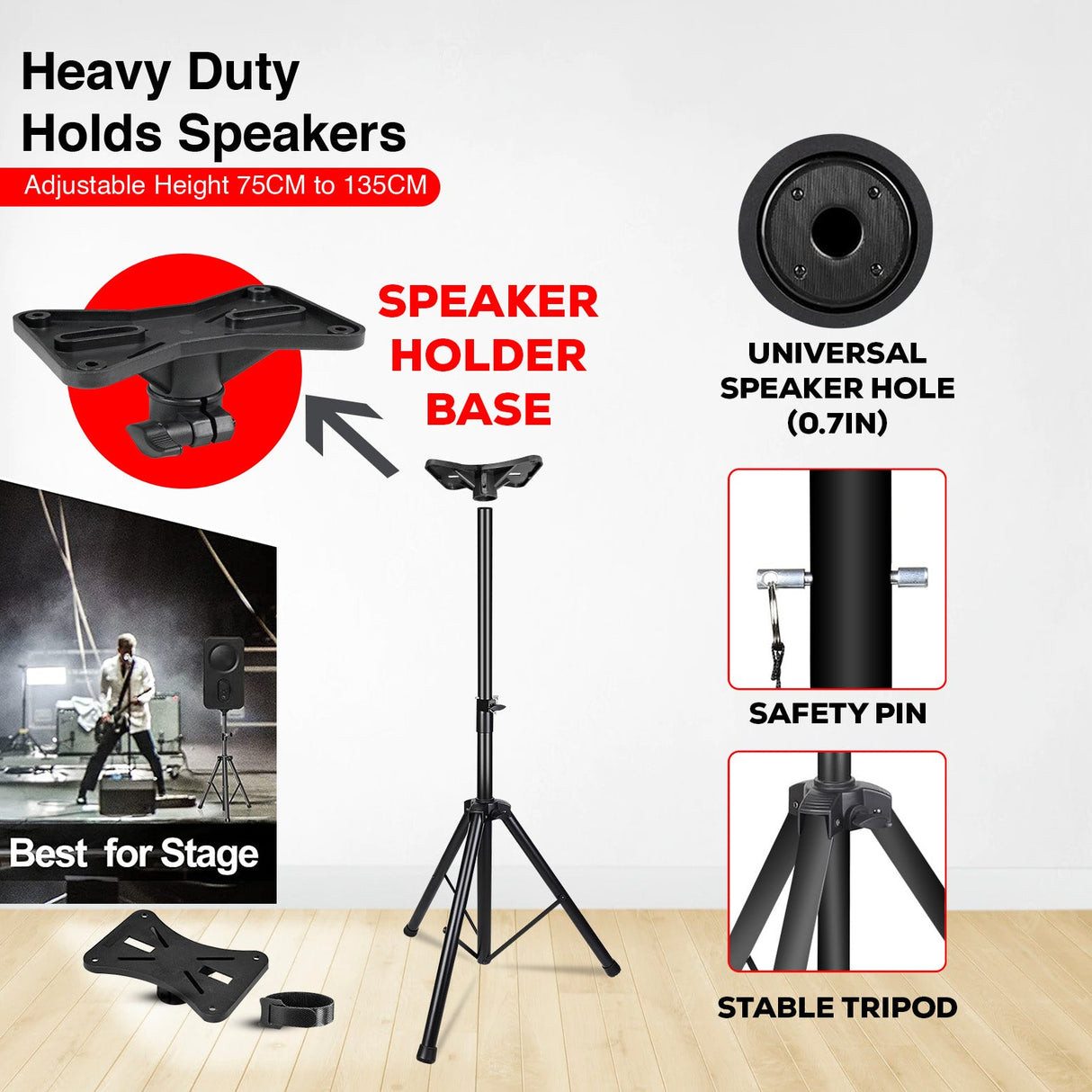 5 Core Speaker Stand Tripod Heavy Duty Adjustable Up to 72 Inch DJ Studio Monitor Stands Pole Mount Black