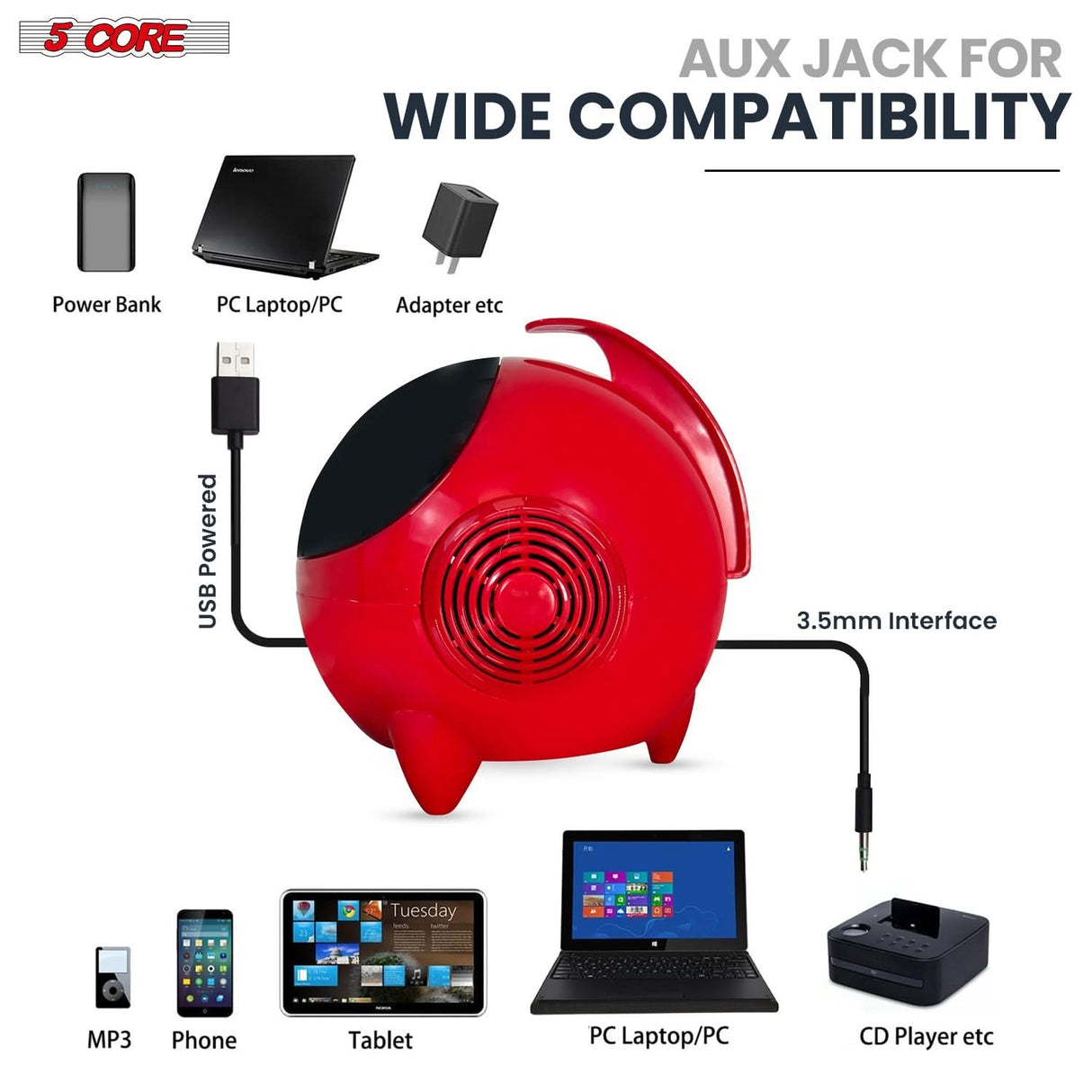 5Core Computer Speakers Mini PC Desktop Laptop Gaming External Speaker System Wired