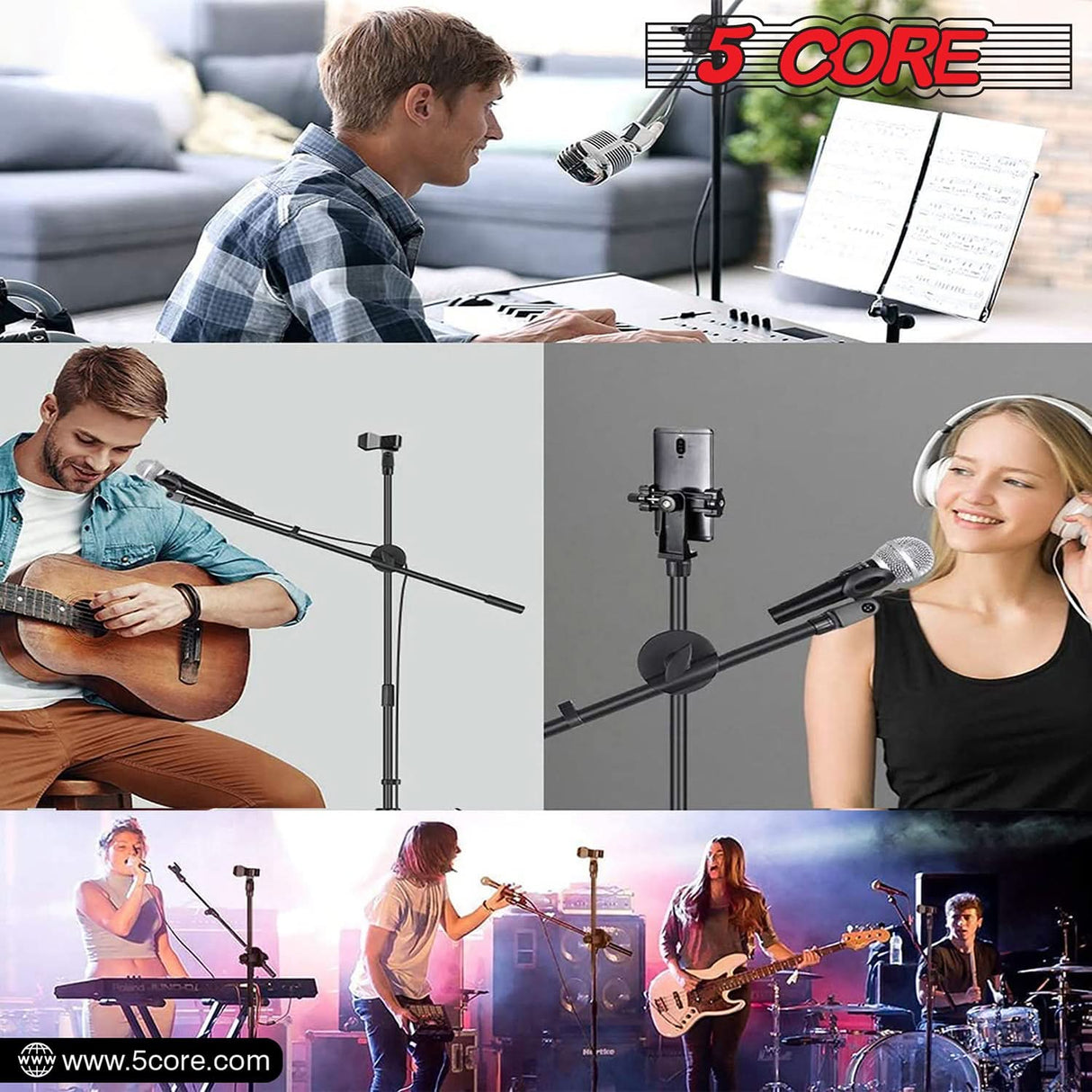 5Core Handheld Dynamic Microphone 2Pcs + Tall Tripod Mic Stand Floor + XLR Cable