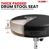 Thick padded drum stool for superior comfort and support during extended playing sessions