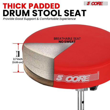 Thick padded drum stool for superior comfort and support during extended playing sessions