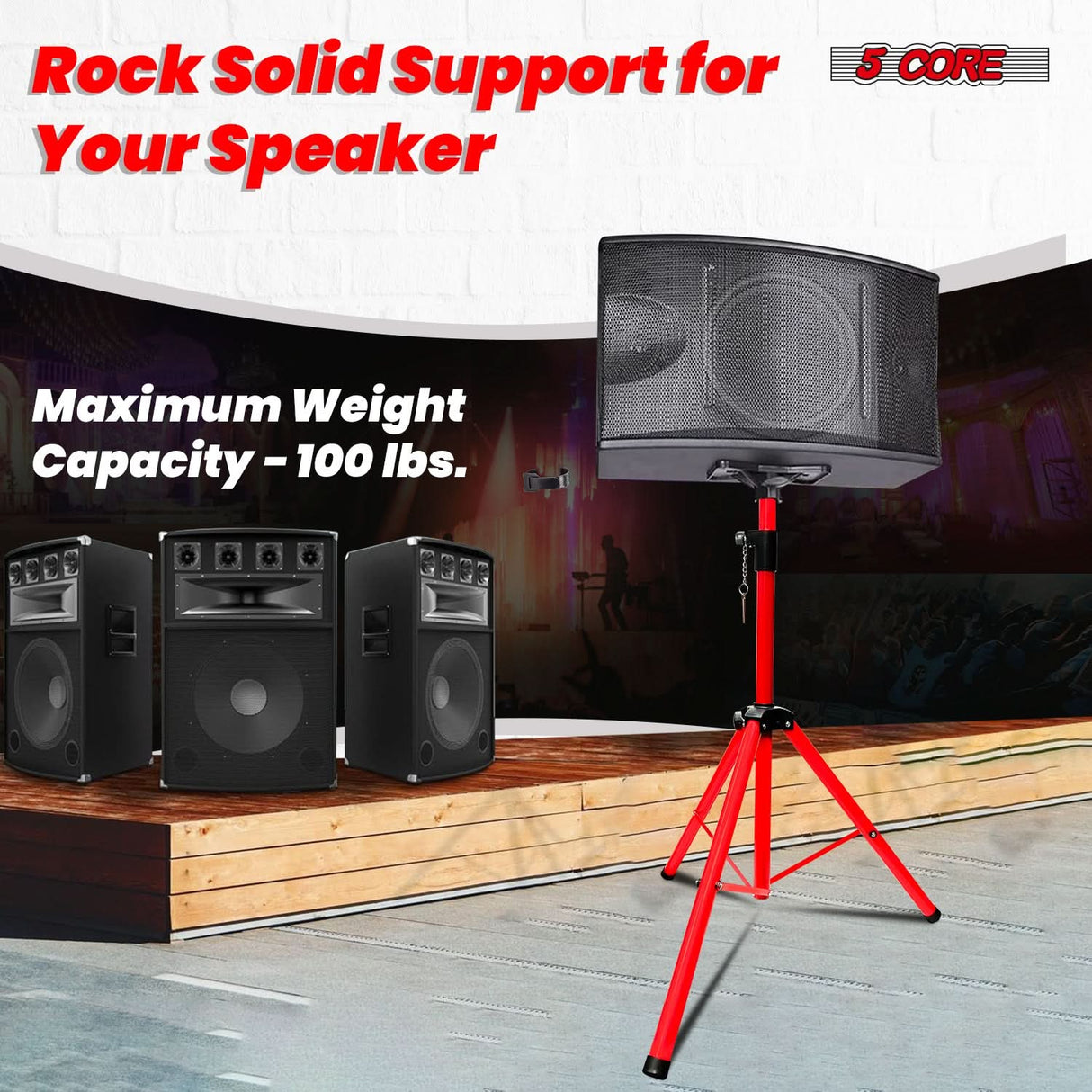 5Core Speaker Stand Tripod Tall Adjustable 72 Inch DJ Studio Monitor Stands Pole Mount BLACK