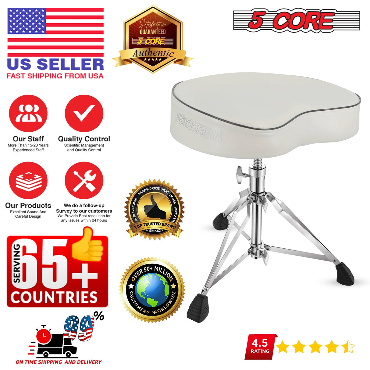 Best drum chair with a padded seat, strong frame, and anti-slip rubber pads for drummers.