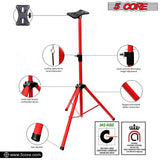 5Core Speaker Stand Tripod Tall Adjustable 72 Inch DJ Studio Monitor Stands Pole Mount RED