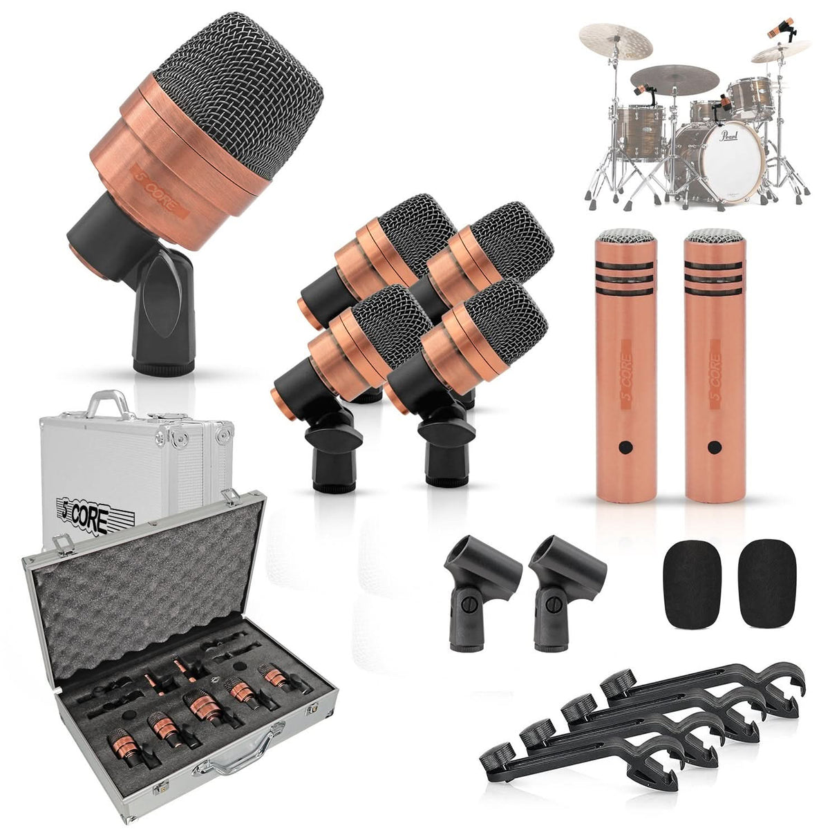 5Core Drum Mic Kit 7 Pcs Kick Bass Tom Snare Dynamic Microphone Instrument Mics Set COPPEREX