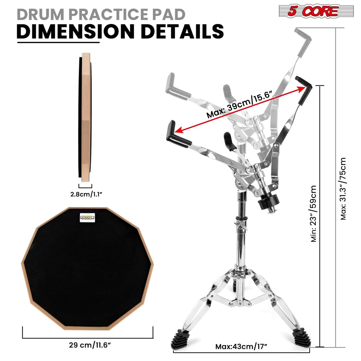 The practice drum pad has a compact dimension, making it ideal for convenient travel and easy storage