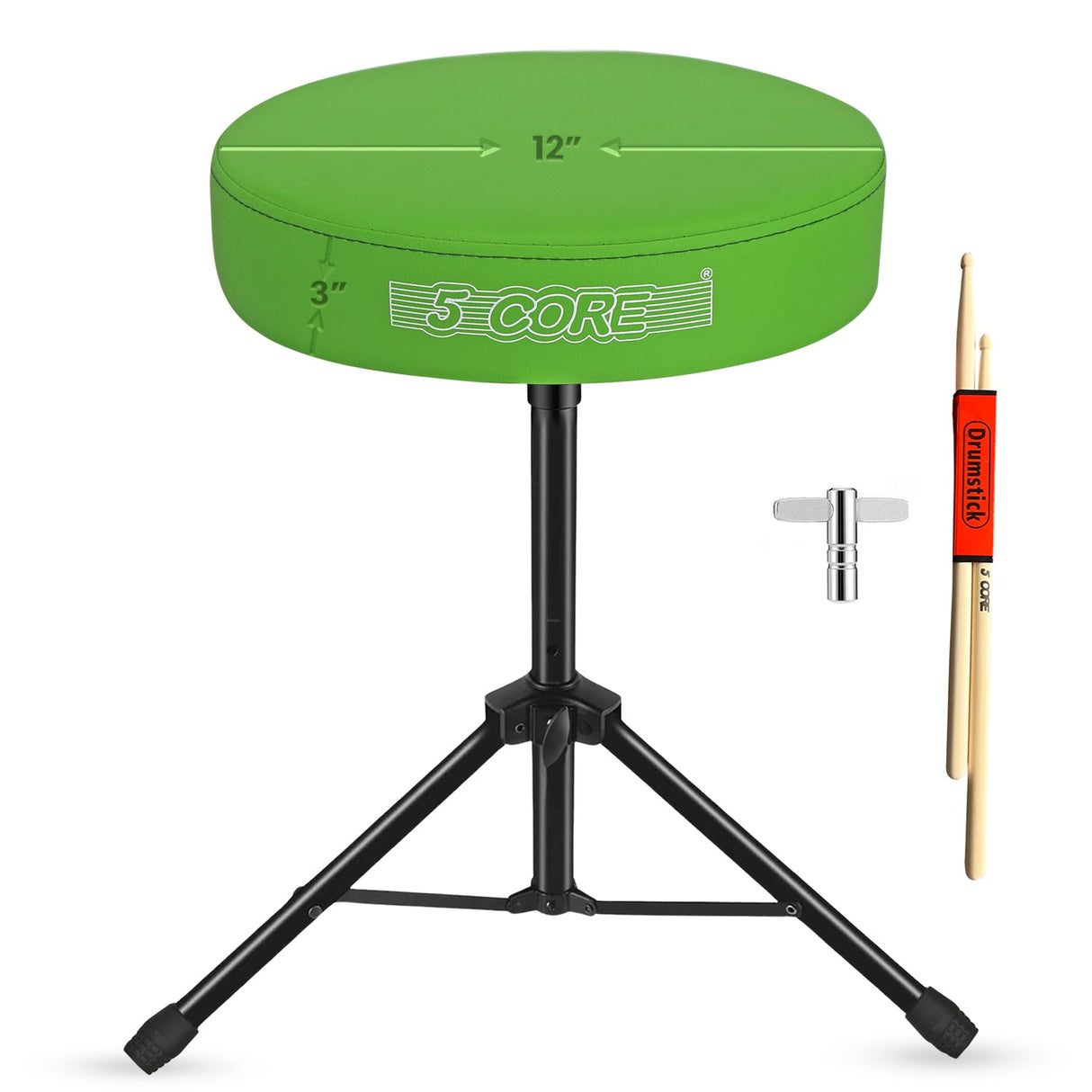 5Core Drum Throne Adjustable Guitar Stool Padded Drummer Seat for Adults & Kids GREEN