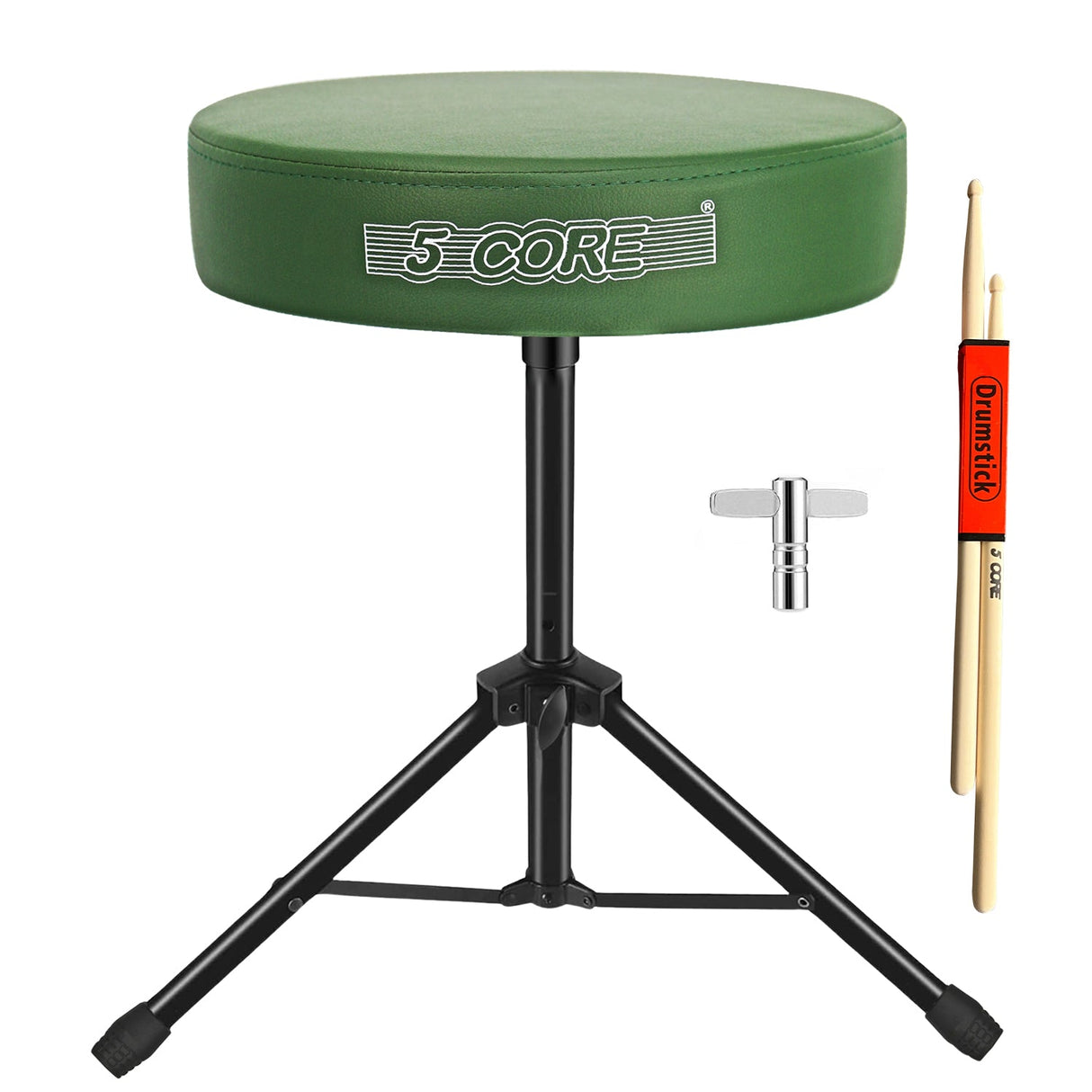 5Core Drum Throne Adjustable Guitar Stool Padded Drummer Seat for Adults & Kids Dark Green