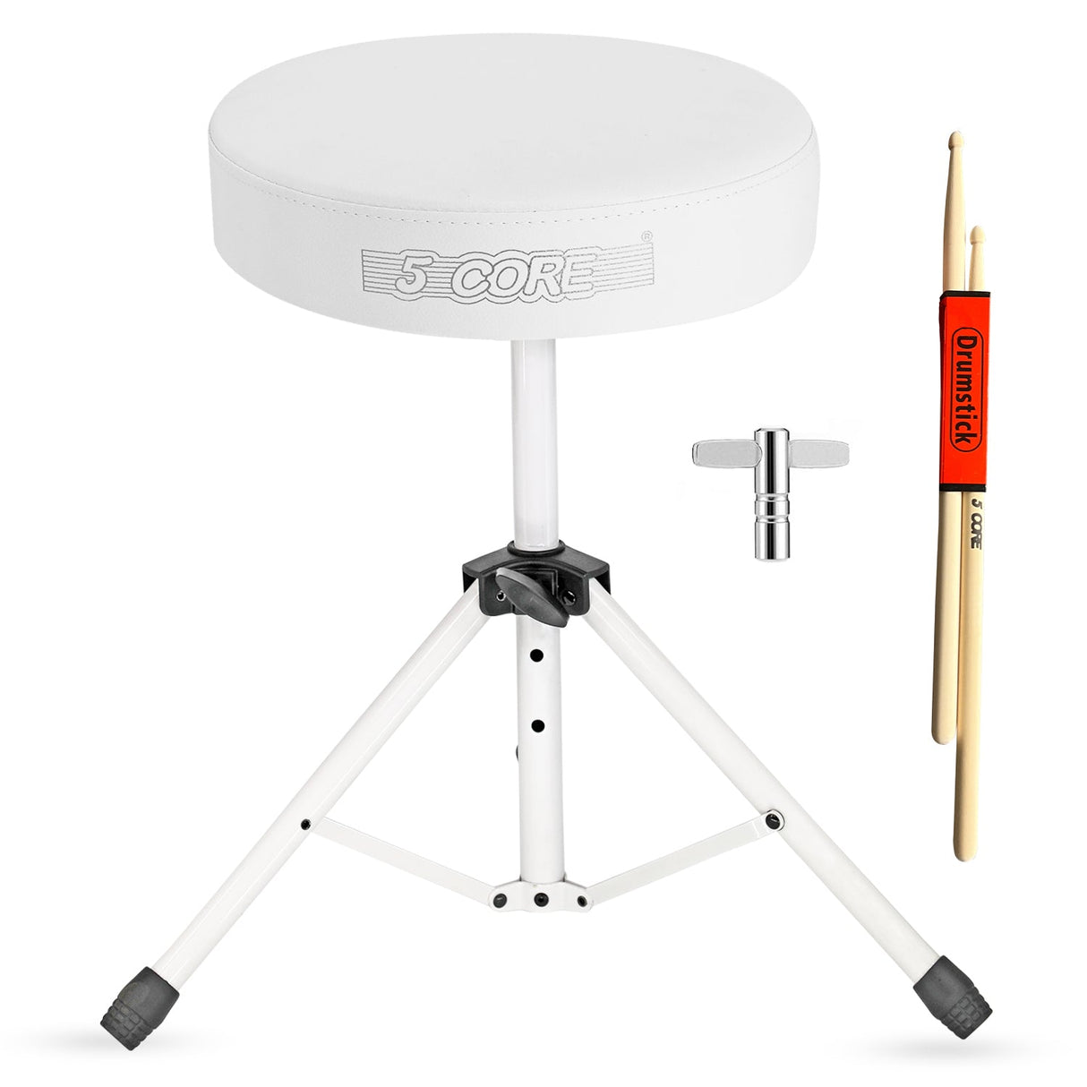 5Core Drum Throne Adjustable Guitar Stool Padded Drummer Seat for Adults & Kids WHITE