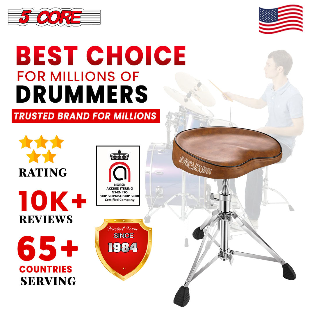 5Core Drum Throne Padded Guitar Stool Saddle Drummer Seat for Adults & Kids BROWN