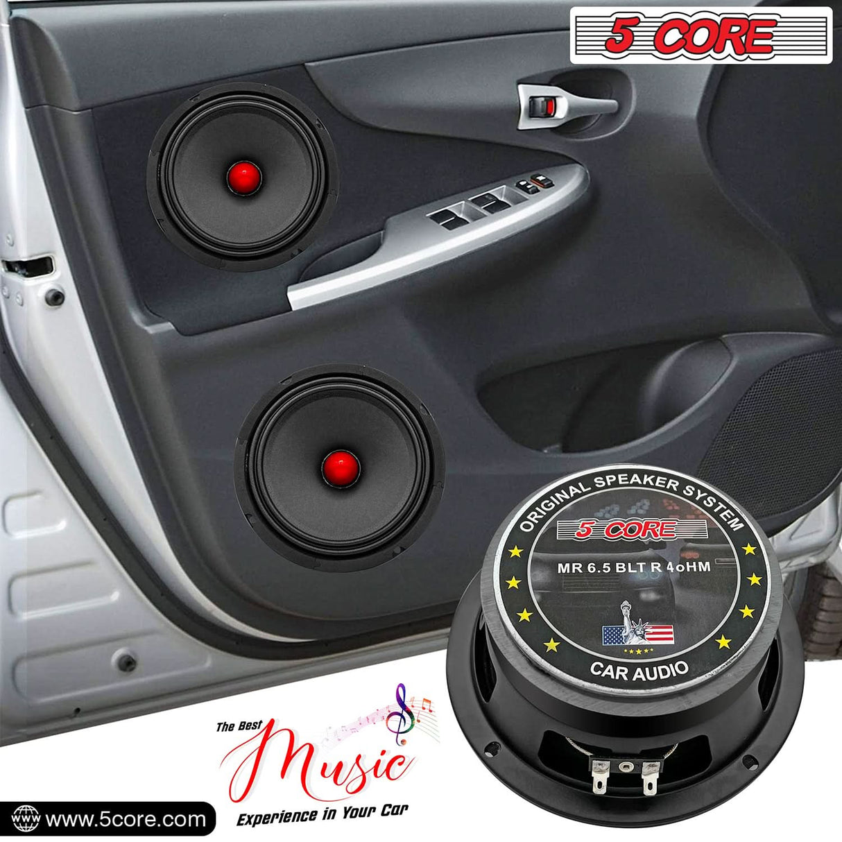 5 Core 6.5 Inch Midrange Door Speaker + Tweeter Combo 580W PMPO Subwoofer 300W PMPO Tweeters