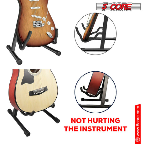 5 Core Guitar Stand Floor • Universal A-frame Folding Guitars Holder • w Secure Lock & Padding 1/2 Pc