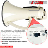 5 Core Megaphone Bullhorn Speaker 100W Bull Horn Battery Power Cheer Megafono 2000ft Range Loudspeaker