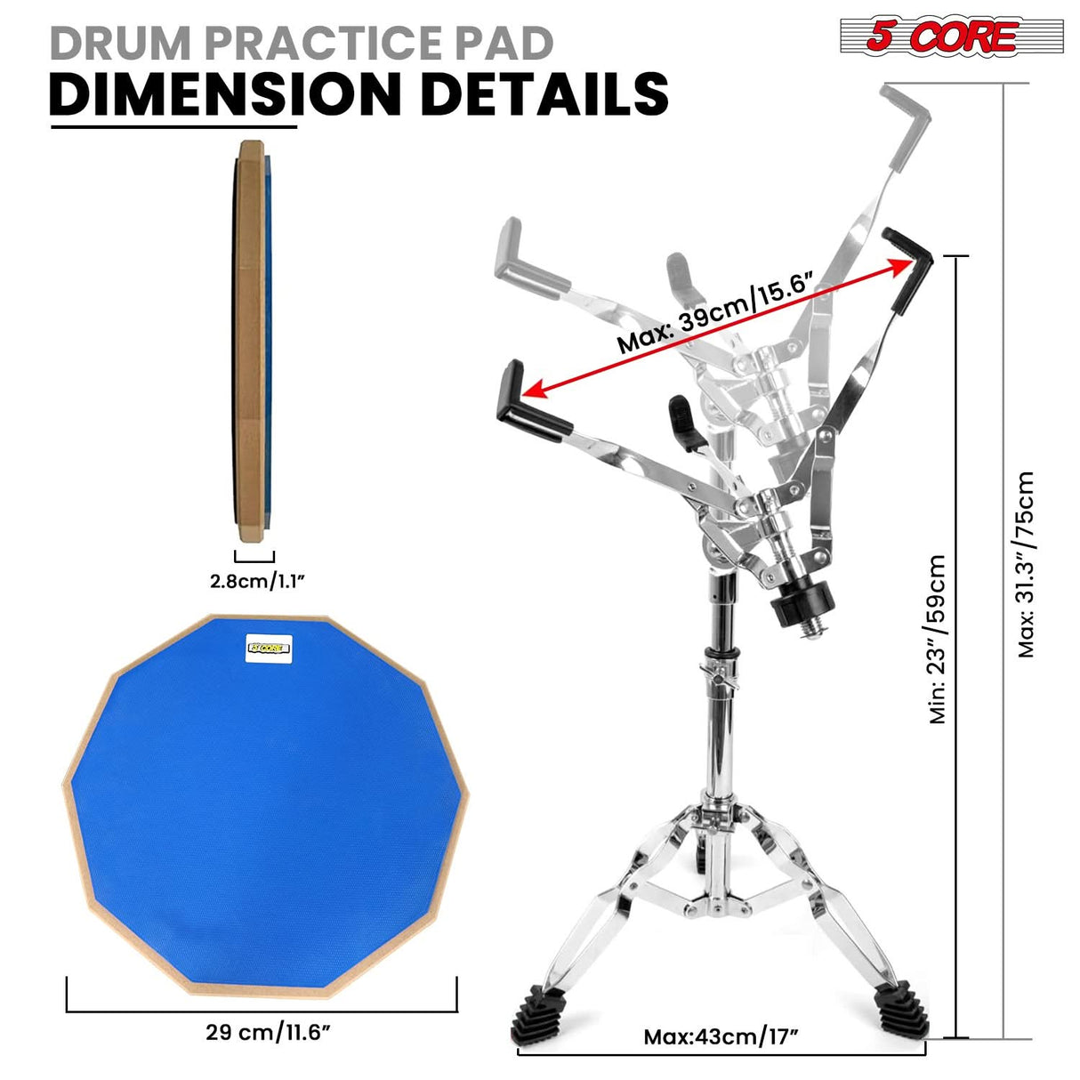 The practice drum pad has a compact dimension, making it ideal for convenient travel and easy storage