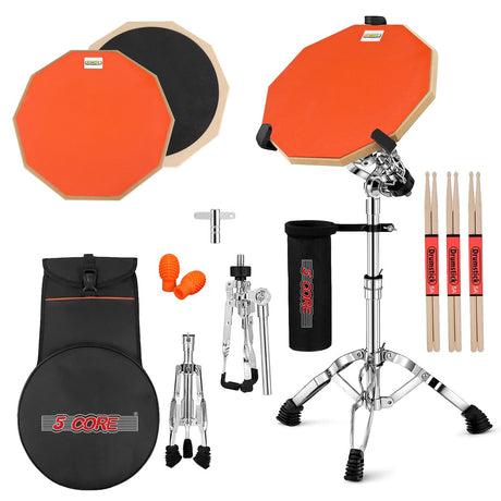 5 Core Drum Practice Pad Set 12" Adjustable Snare Drumming Stand Double Sided Silent Drummer Kit