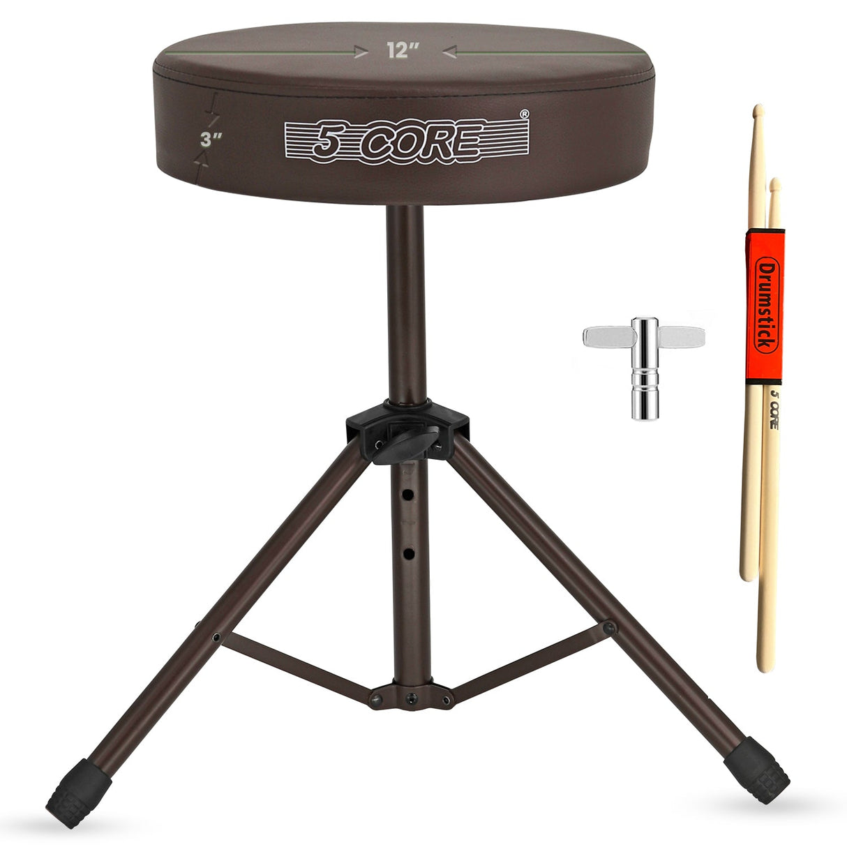 5Core Drum Throne Adjustable Guitar Stool Padded Drummer Seat for Adults & Kids BROWN