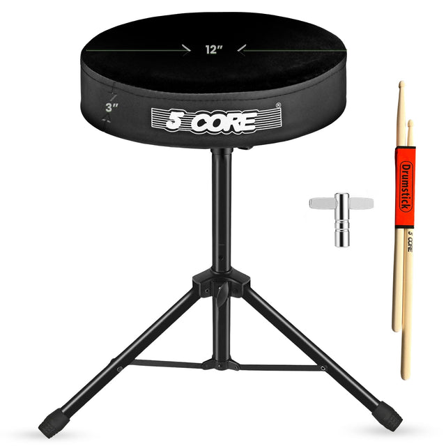 5Core Drum Throne Adjustable Guitar Stool Padded Drummer Seat for Adults & Kids VELVET BLACK