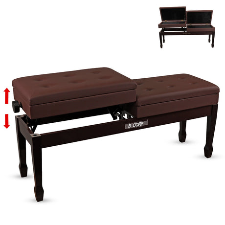 5CORE Duet Piano Bench w Storage For Two Wooden Adjustable Keyboard Stool - Adults & Kids Brown