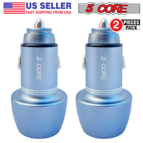 5 Core 2 Pieces Car USB Fast Charger Dual Car Phone Charger IPhone Samsung USB-C Adapter CDKC12 2Pcs