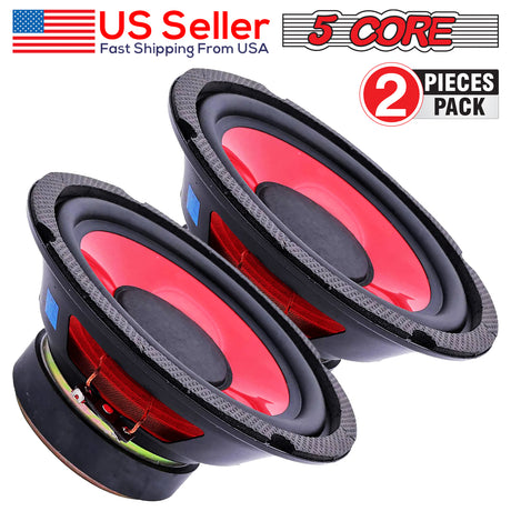 5 CORE 1PAIR 6" Inch Subwoofer Car Audio 900W Peak Power Sub Woofer Loudspeaker Wide Range High Power Bass Surround Sound Stereo 4 Ohm, 90mm Magnet Car Speakers with PP Cone Red WF 690 PP 2 PCS