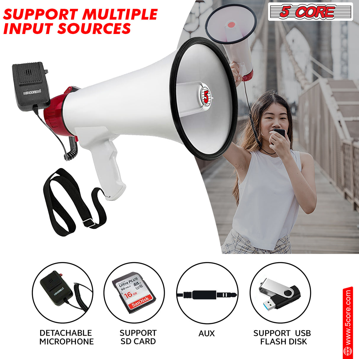 5Core Megaphone Bullhorn Speaker 50W Bull Horn Cheer Megafono 1000 Yards