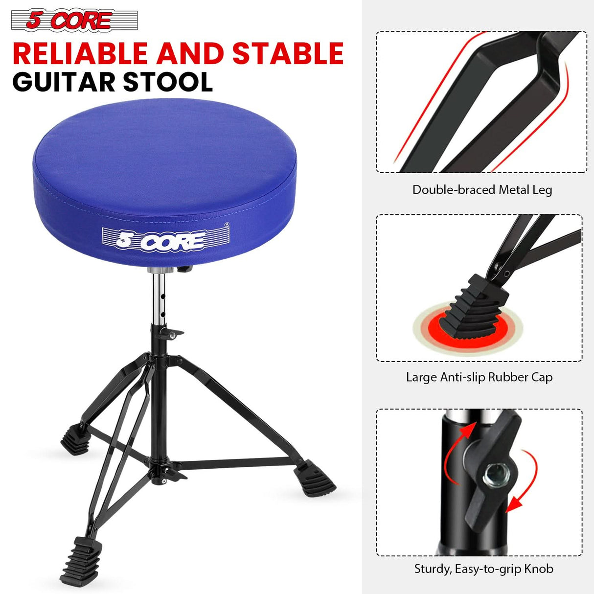 Experience unmatched comfort and stability with our reliable drum thrones, featuring anti-slip base and adjustable knob for secure positioning