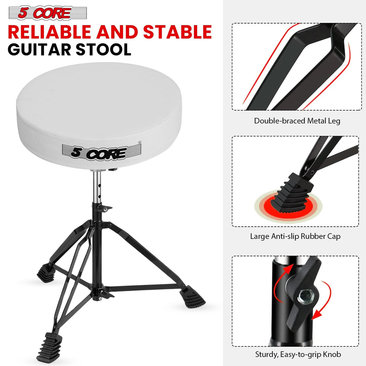 Experience unmatched comfort and stability with our reliable drum thrones, featuring anti-slip base and adjustable knob for secure positioning