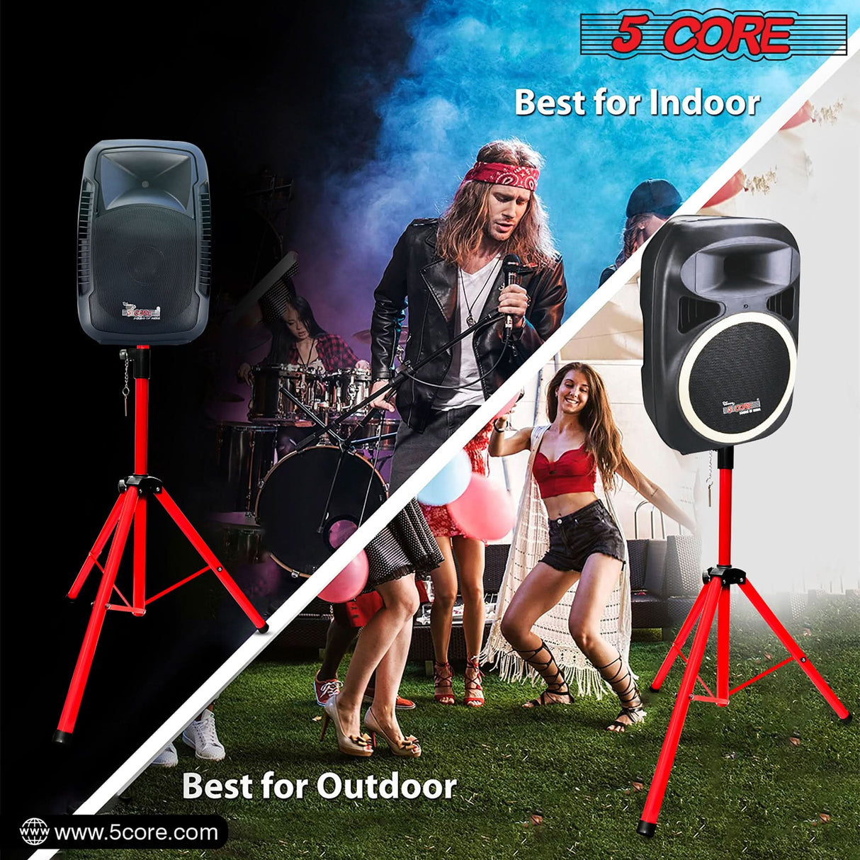 5Core Speaker Stand Tripod Tall Adjustable 72 Inch DJ Studio Monitor Stands Pole Mount RED