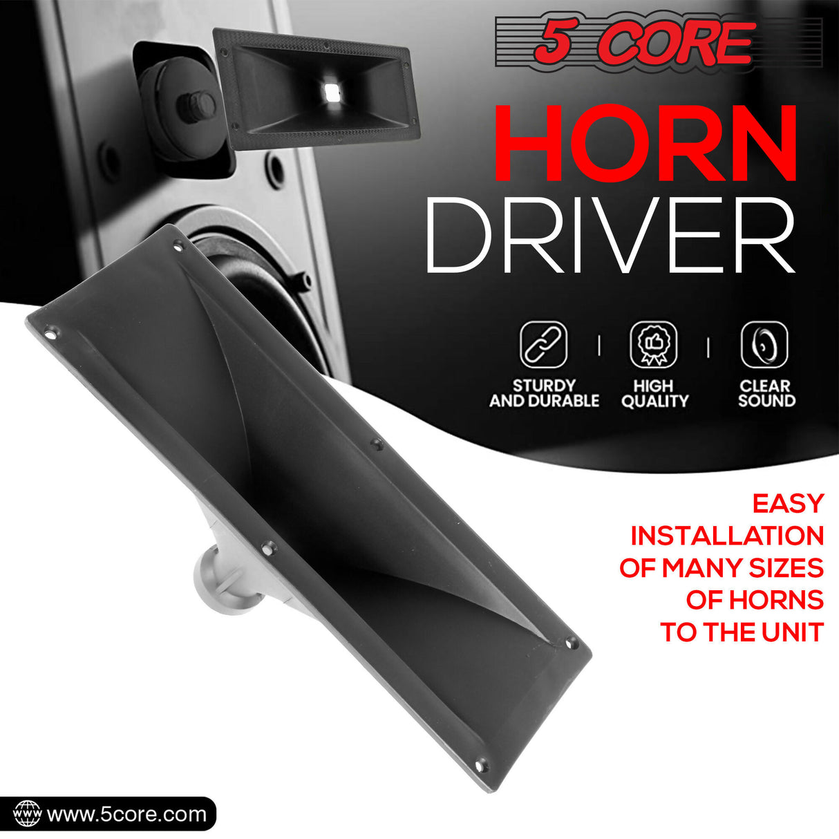 5 Core PA Horn Speaker 200W Peak Power Tweeter Diaphragm Weatherproof 15X5 Inch Screw-On Horn