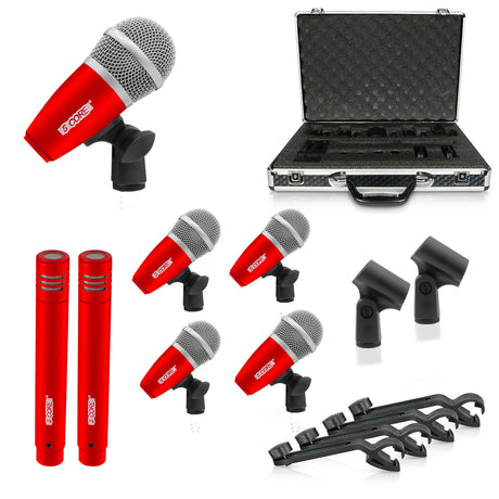 5 Core Drum Mic Kit 7 Piece Drumset Wired Dynamic Microphone Kick Bass, Tom/Snare & Cymbals Set