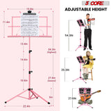 5 Core Music Stand For Sheet Music Professional Portable Adjustable Folding Music Note Holder Tripod Stands Pink