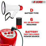 5 Core Portable Megaphone Speaker Battery Power 40W Bullhorn w Siren • Volume Adjustable Mega Phone