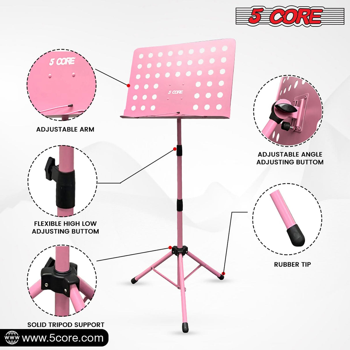 5Core Music Stand For Sheet Music Portable Tripod Adjustable Folding Note Holder