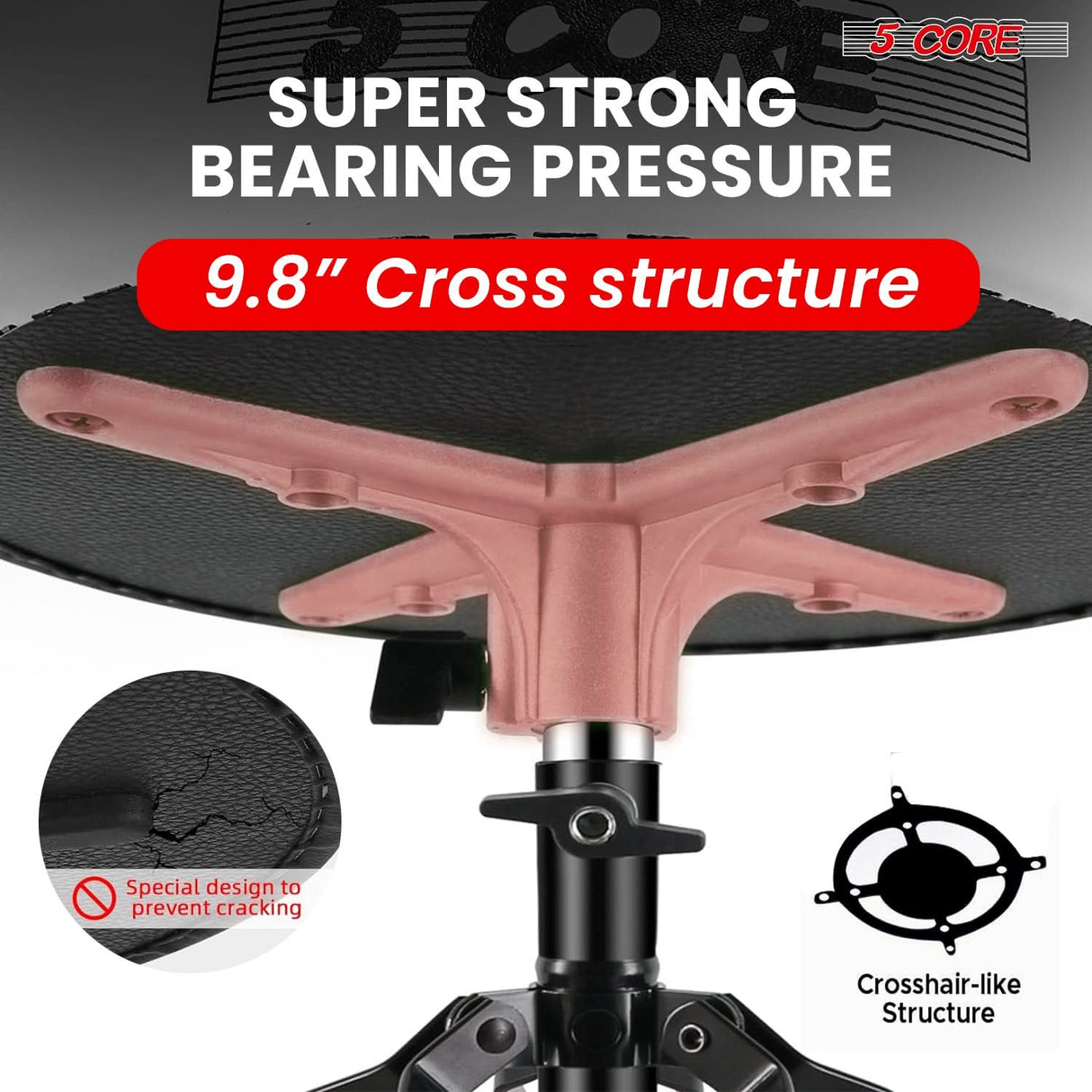 Sturdy drummer seat stool with cross structure design ensures optimal pressure distribution and stability