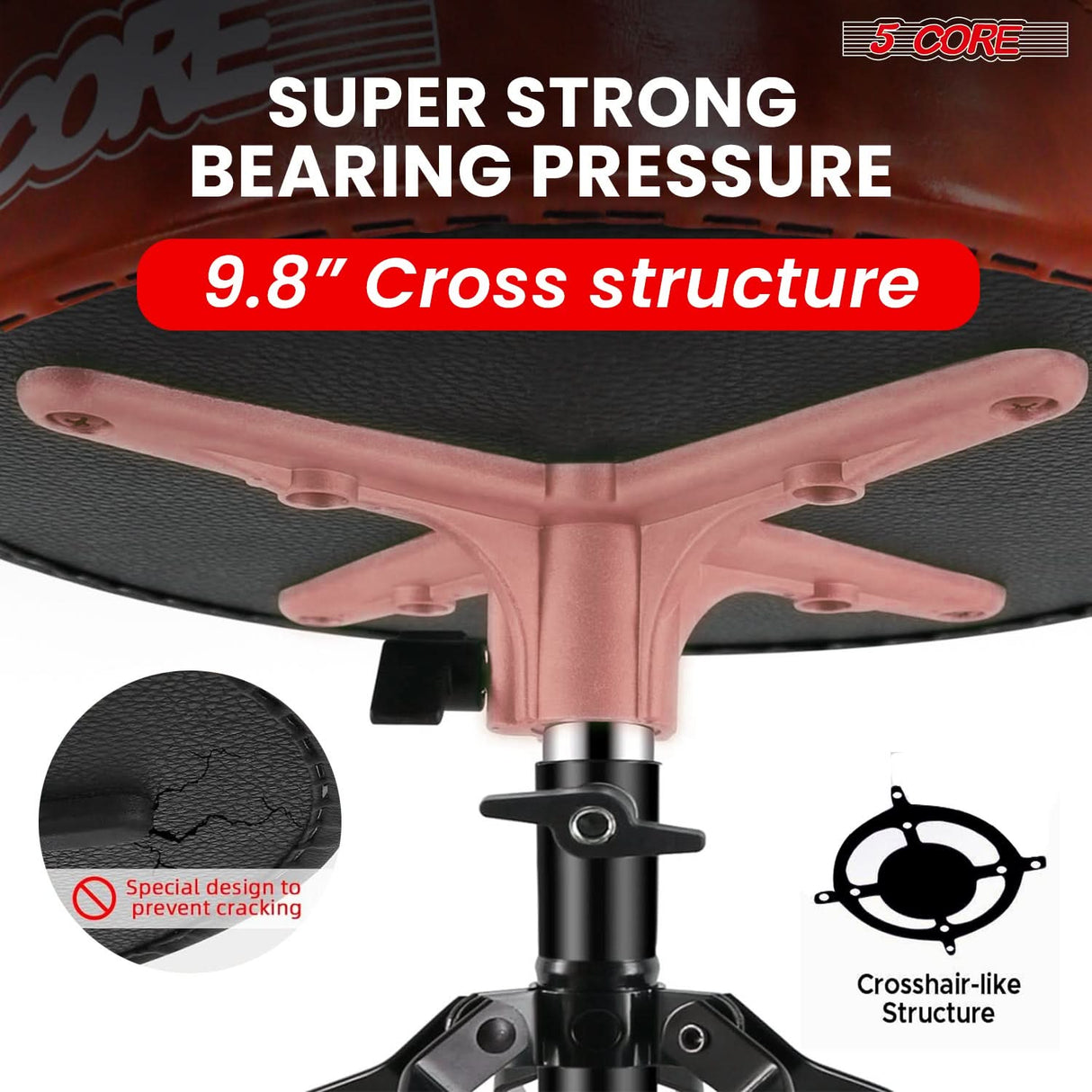 Sturdy drummer seat stool with cross structure design ensures optimal pressure distribution and stability