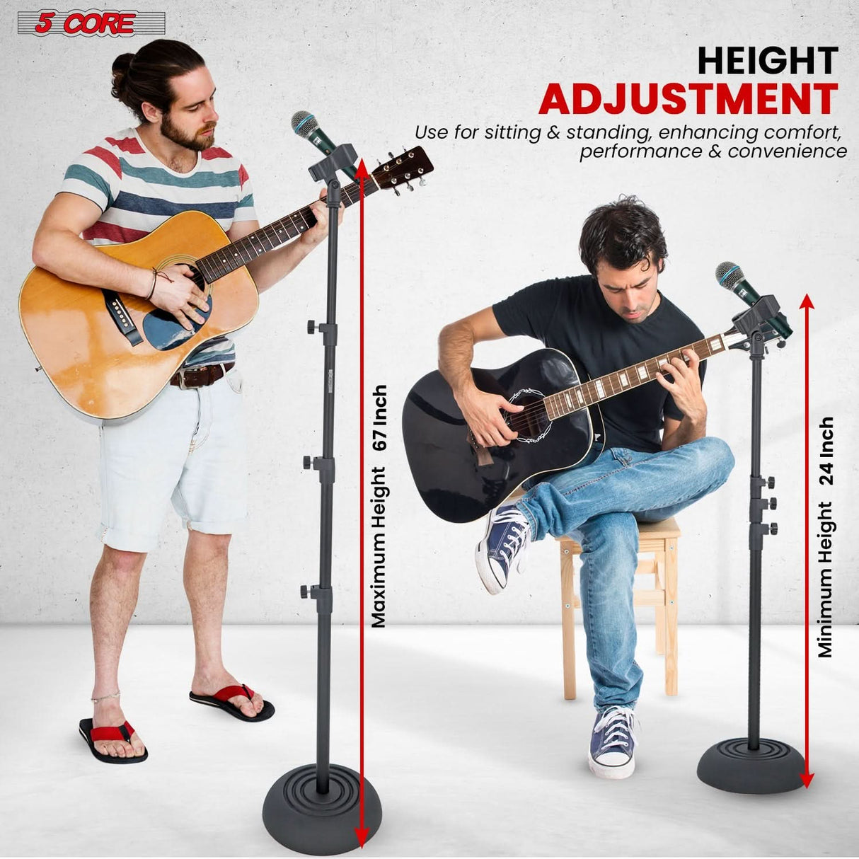 5Core Mic Stand Floor Adjustable Universal Heavy Duty Microphone Stands Round Base Soporte De micrófono