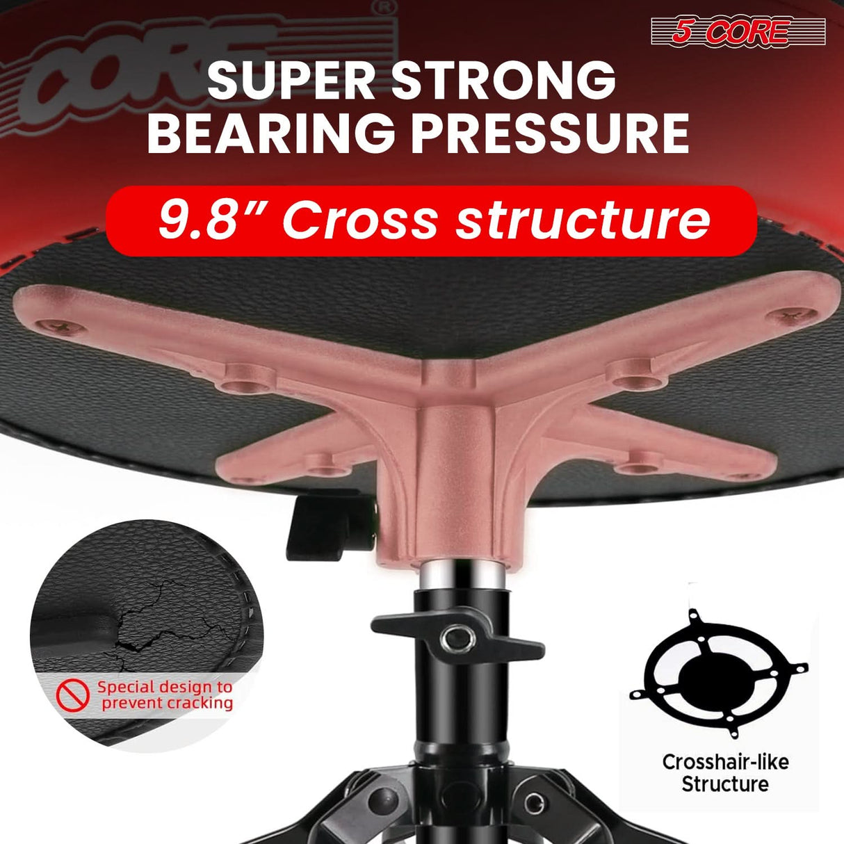 Sturdy drummer seat stool with cross structure design ensures optimal pressure distribution and stability