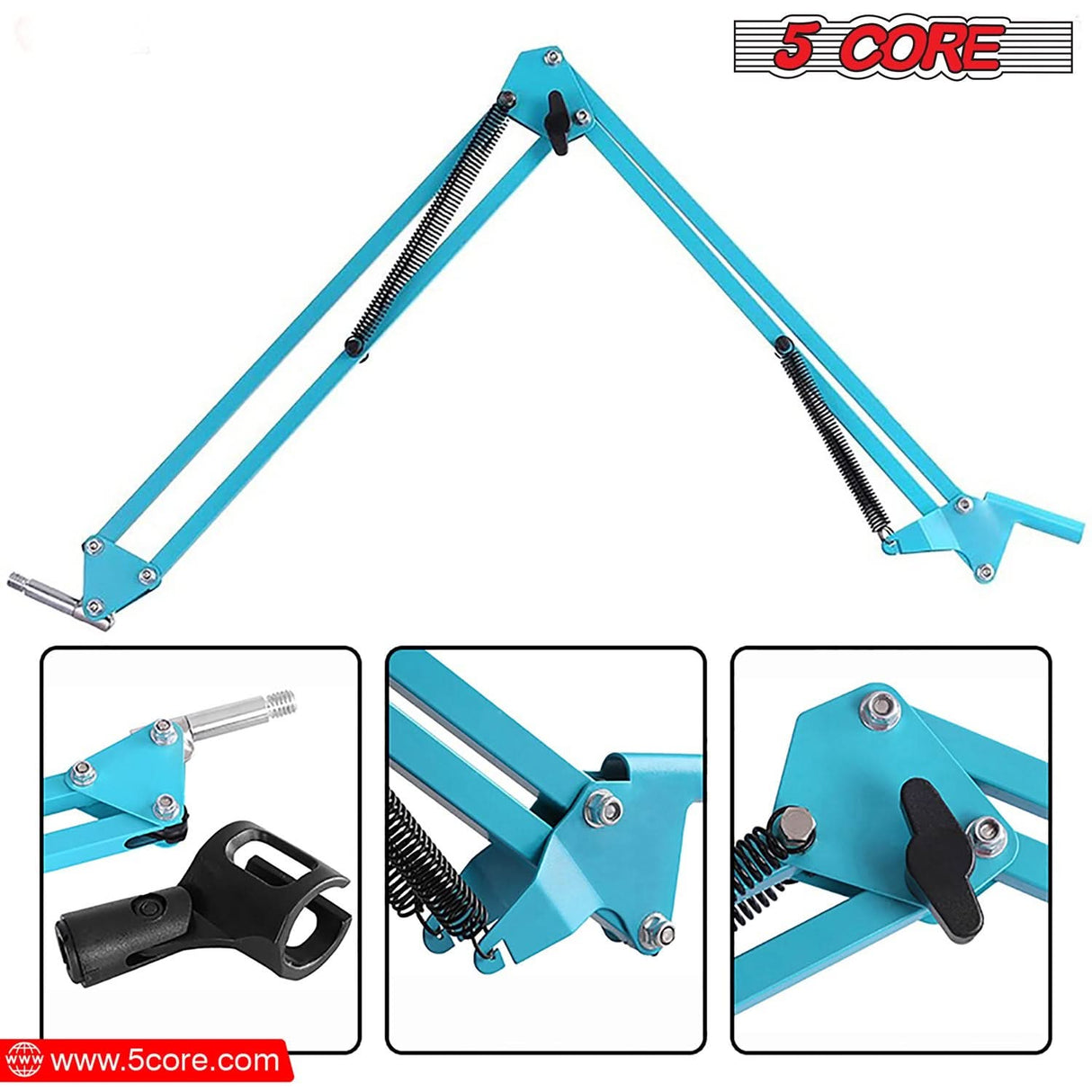 5Core Microphone Boom Arm Desk Mic Stand Adjustable Clamp Suspension Boom Stands BLUE