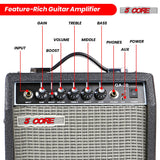 Feature-rich guitar amplifier with powerful sound, 3-band EQ, multiple inputs, and a compact portable design.